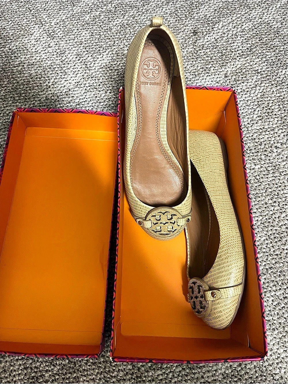 Tory Burch Mini Miller Flat - Matte Micro Tejus Print Gold US 7.5